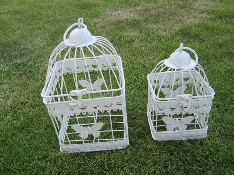 1Set 2in1 White Square Hanging Bird Cage Card Holder - Butterfly - Click Image to Close