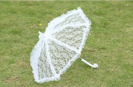 1X White Lace Wedding/Bridal Ruffle Parasol Umbrella - Click Image to Close