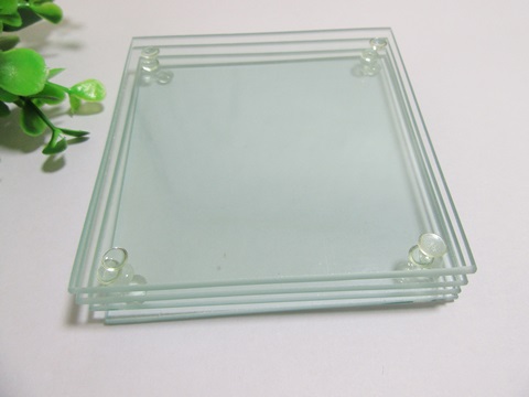 56Sets X 4Pcs Plain Transparent Square Glass Coaster Frosted - Click Image to Close