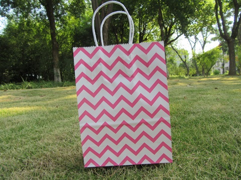 48 Bulk Waved Kraft Paper Gift Carry Shopping Bag 22x16x8cm Pink - Click Image to Close