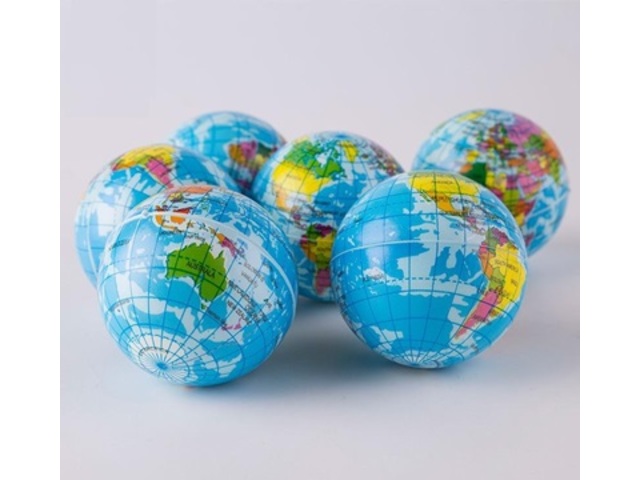 12 Novelty Anti-Stress PU Foam Globe Squeeze Reliever Ball 60mm - Click Image to Close