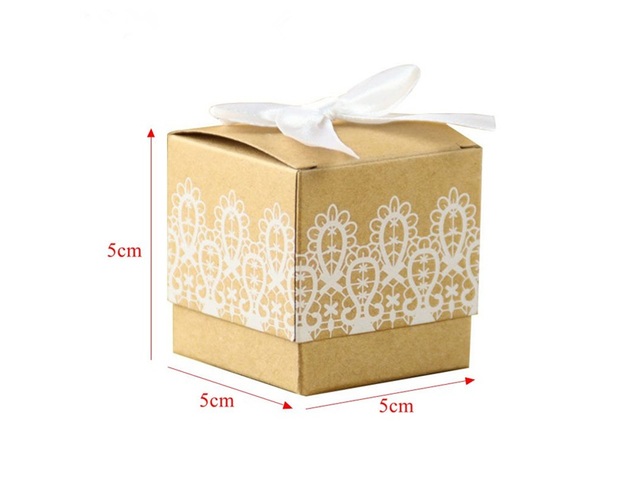50X Printed Kraft Square Bow Chic Sweets Candy Gift Boxes