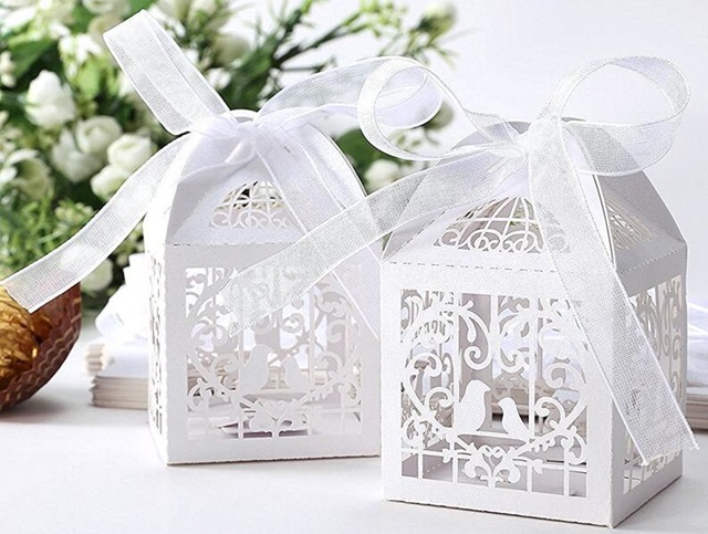 50X White Bird Laser Cut Candy Chocolate Gift Boxes Wedding Favo - Click Image to Close