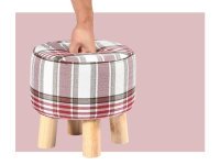 1X Red Grid 4 Leg Wooden Foot Stool Footrest Padded Seat