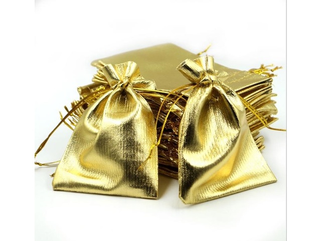 100 Golden Drawstring Gift Jewellery Pouches 12x9cm