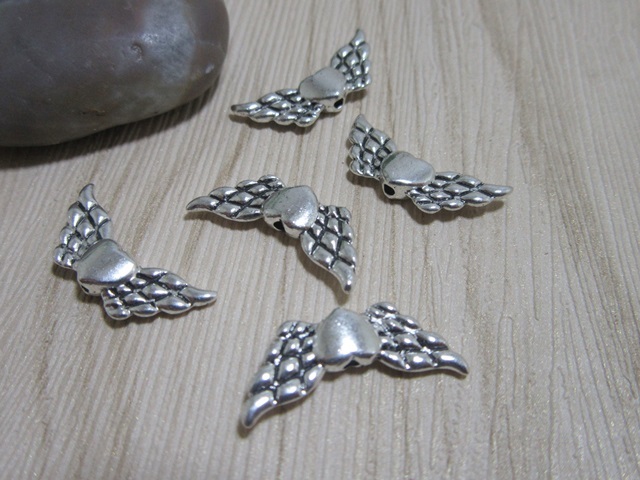 100Pcs Love Heart Angel Wing Beads Charms Earring Connector - Click Image to Close