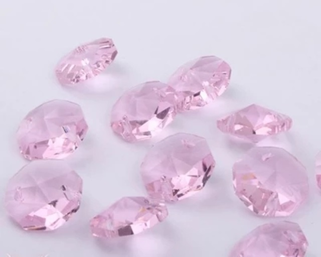 100 HQ Pink Faceted Double-Hole Suncatcher Beads 14mm - Click Image to Close