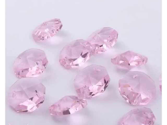 100 HQ Pink Faceted Double-Hole Suncatcher Beads 14mm - Click Image to Close