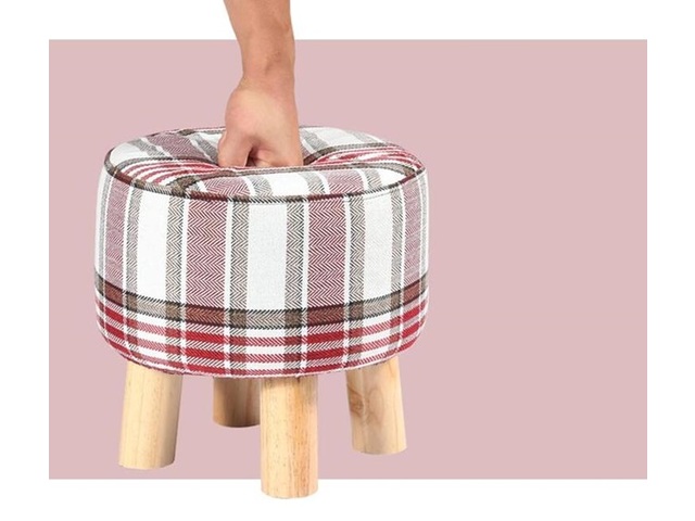 1X Red Grid 4 Leg Wooden Foot Stool Footrest Padded Seat