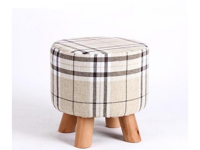 1X Ivory Grid 4 Leg Wooden Foot Stool Footrest Padded Seat