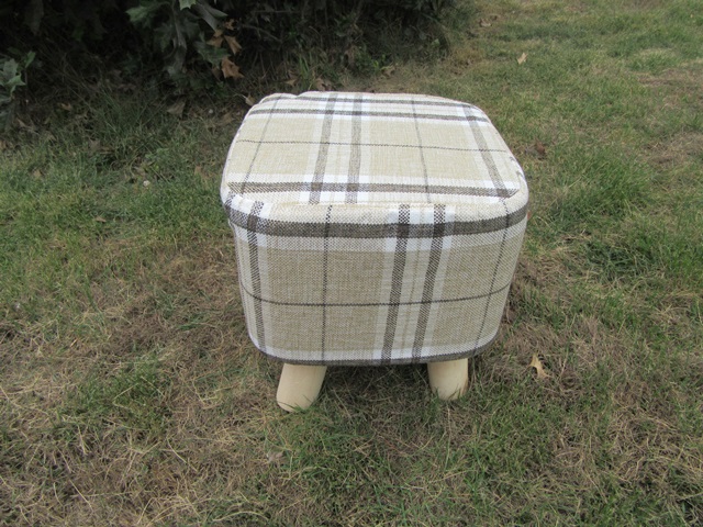 1X Ivory Grid Square Wooden Foot Stool Footrest Padded Seat - Click Image to Close
