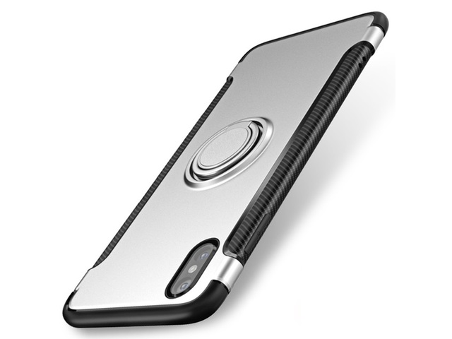 1X iPhoneX Silver Magnetic Shockproof Case Cover with Ring Car H 1X iPhoneX Silver Magnetic Shockproof Case Cover with Ring Car H