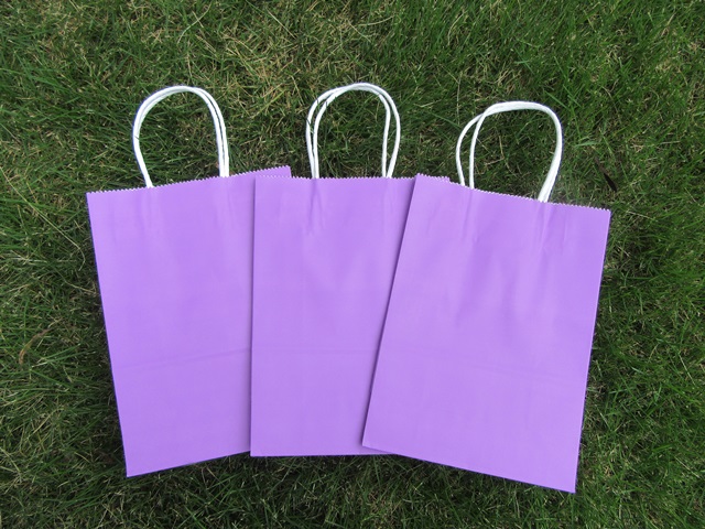 48 Bulk Kraft Paper Gift Carry Shopping Bag 21x15x8cm Purple - Click Image to Close