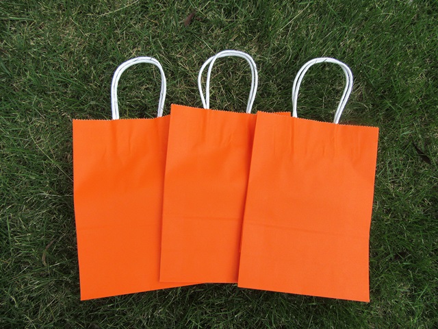 48 Bulk Kraft Paper Gift Carry Shopping Bag 21x15x8cm Orange - Click Image to Close
