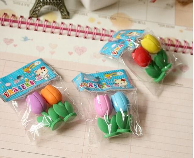 48Packsx2Pcs Flower Shape Erasers Mixed Color - Click Image to Close