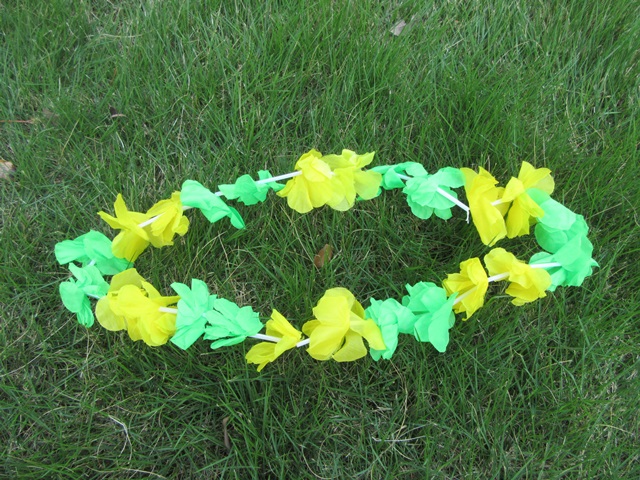 12Pcs Yellow & Green Hawaiian Dress Party Flower Leis/Lei 47cm - Click Image to Close