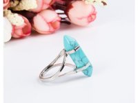 5X Hexagon Healing Chakra Gemstone Finger Ring Blue Turquoise