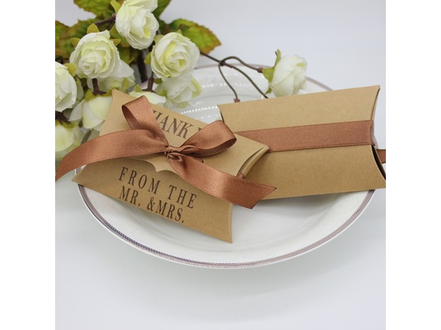 50X Thank YOU Kraft Pillow Box Sweets Candy Gift Boxes