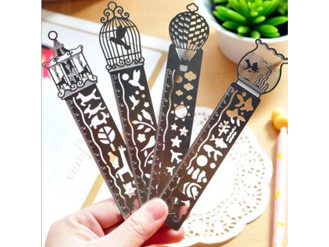 10 Chic Dove Animal Metal Draw Shape Ruler Bookmarks 3in1 - Click Image to Close