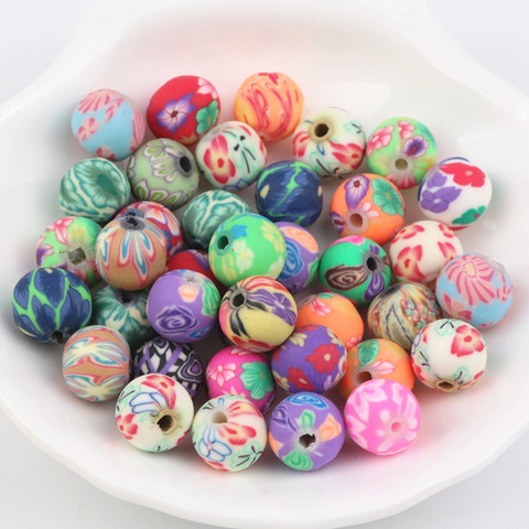 200 Polymer Clay Floral Round Beads 10mm Mixed Colour - Click Image to Close