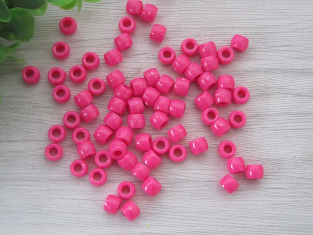 1150 Plastic Fuschsia Barrel Pony Beads 6x8mm - Click Image to Close