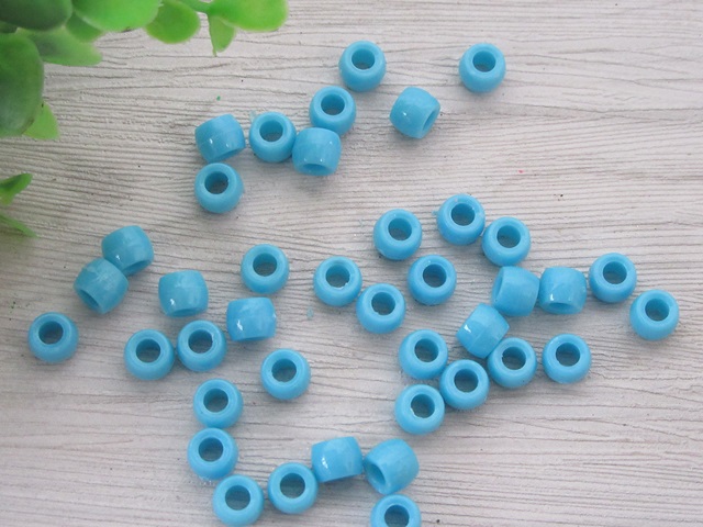 1200 New Plastic Blue Barrel Pony Beads 6x8mm - Click Image to Close