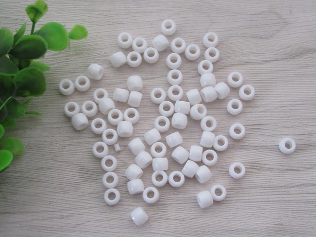 1100Pcs New White Barrel Pony Beads 6x8mm - Click Image to Close