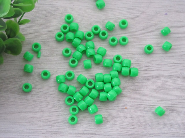 1200Pcs Green Plastic Barrel Pony Beads 6x8mm - Click Image to Close