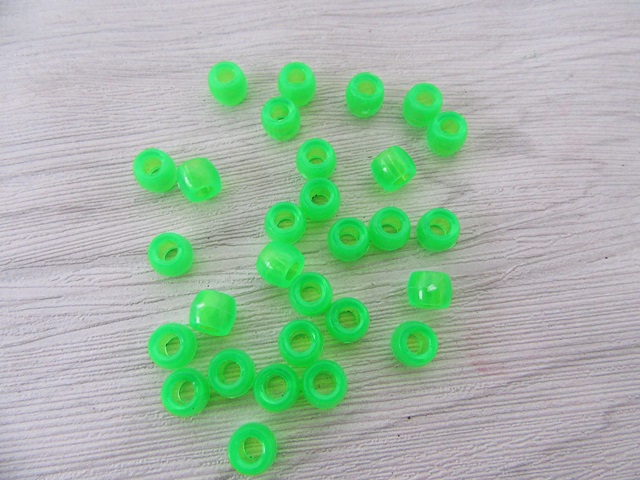 1200 Transparent Clear Green Barrel Pony Beads 6x8mm - Click Image to Close