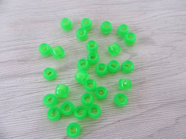 1200 Transparent Clear Green Barrel Pony Beads 6x8mm