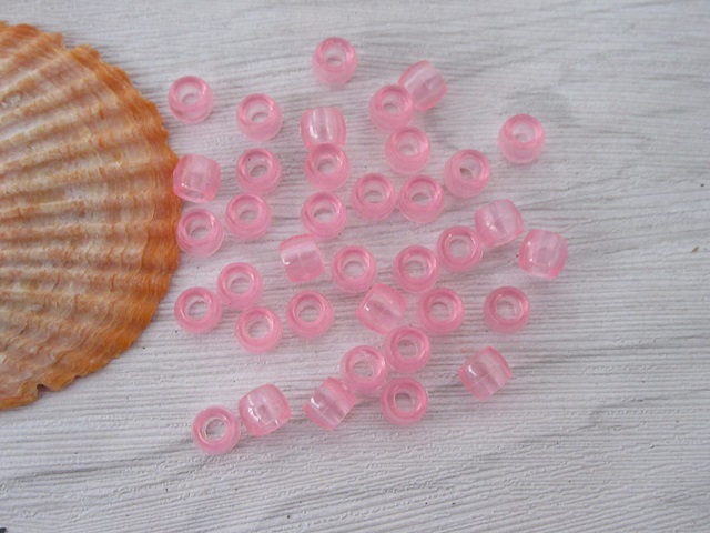 2100 Transparent Clear Pink Barrel Pony Beads 6x8mm 2100 Transparent Clear Pink Barrel Pony Beads 6x8mm