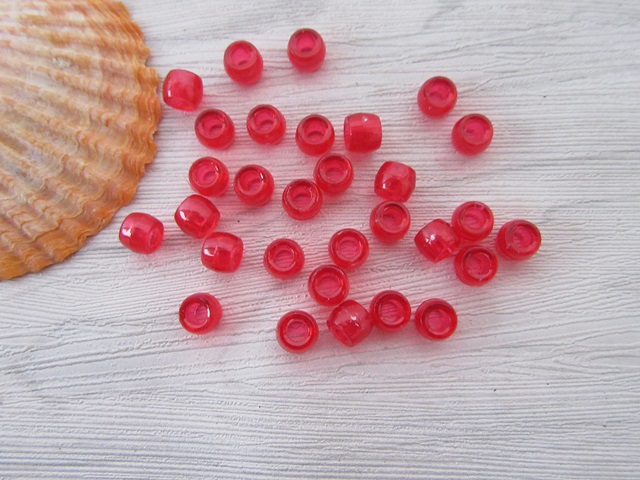 1200 Transparent Clear Red Barrel Pony Beads 6x8mm - Click Image to Close