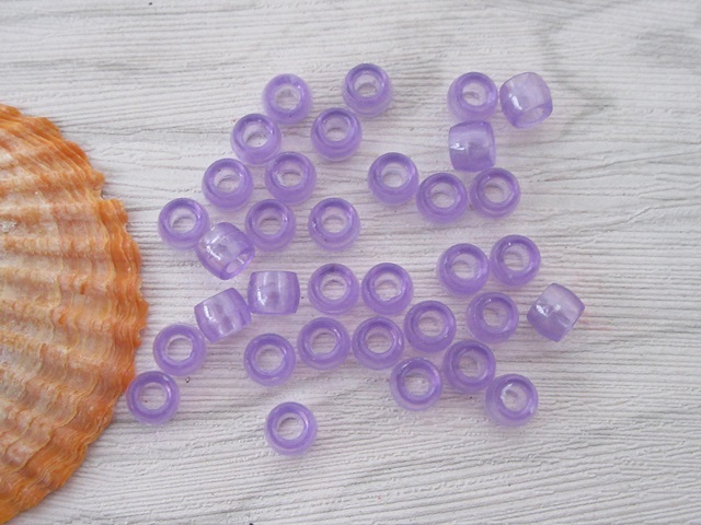 1100 Transparent Clear Purple Barrel Pony Beads 6x8mm - Click Image to Close
