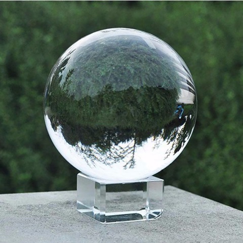1X 80mm Clear Crystal Sphere Balls With Glass Base - Click Image to Close