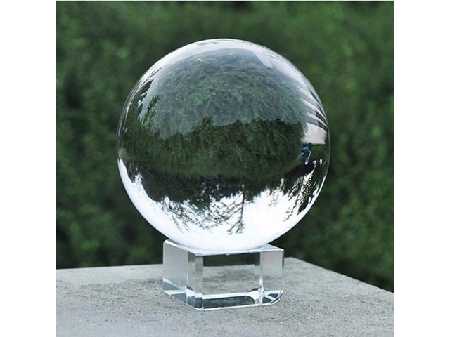 1X 80mm Clear Crystal Sphere Balls With Glass Base - Click Image to Close