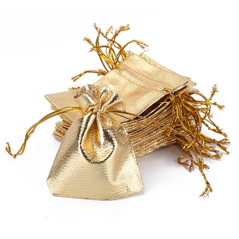 100 Golden Drawstring Gift Jewellery Pouches 8.8x6.8cm - Click Image to Close