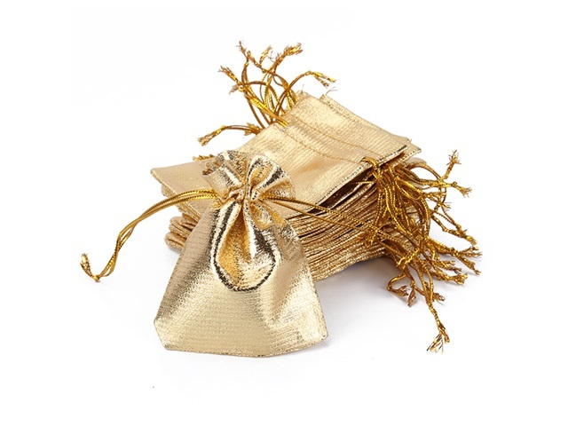 100 Golden Drawstring Gift Jewellery Pouches 8.8x6.8cm - Click Image to Close