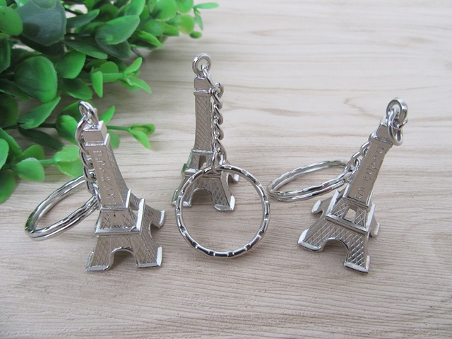 50Pcs New Nickle Plated France Eiffel Tower Key Rings - Click Image to Close