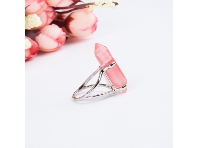 5X Hexagon Healing Chakra Gemstone Finger Ring Cherry Quartz - Click Image to Close