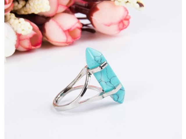 5X Hexagon Healing Chakra Gemstone Finger Ring Blue Turquoise
