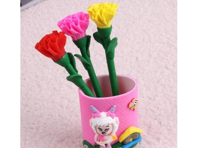 10Pcs Carnation Style Polymer Clay Ball Point Pens