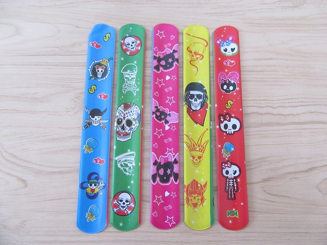 100 Skull Reflective Magic Ruler Slap Band Bracelets Mixed - Click Image to Close