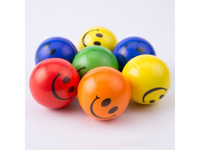 12 Anti-Stress PU Foam Smile Face Balls 60mm Mixed