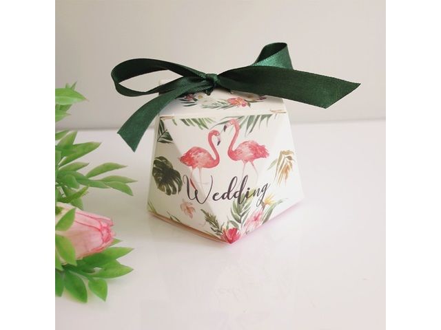 50Pcs Diamond Shape Flamingo Sweets Candy Gift Box Wedding Favor