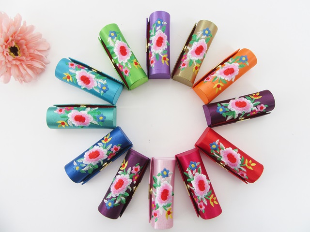 12 Embroidered SILK Broche Lipstick Cases With Mirror - Click Image to Close