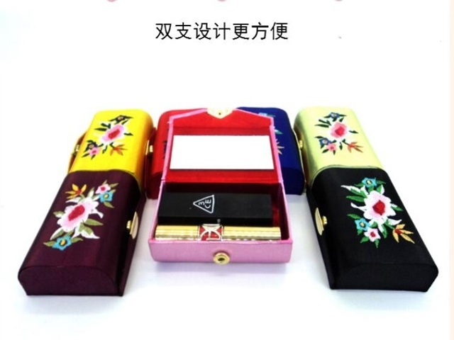 12 Embroidered SILK Double Lipstick Case With Mirror 12 Embroidered SILK Double Lipstick Case With Mirror