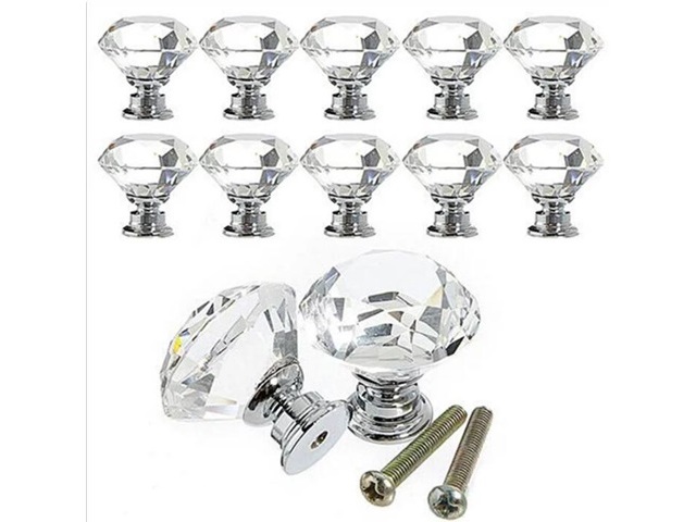 10Pcs Crystal Diamond Door Cabinet Drawer Knobs Handles Pulls - Click Image to Close