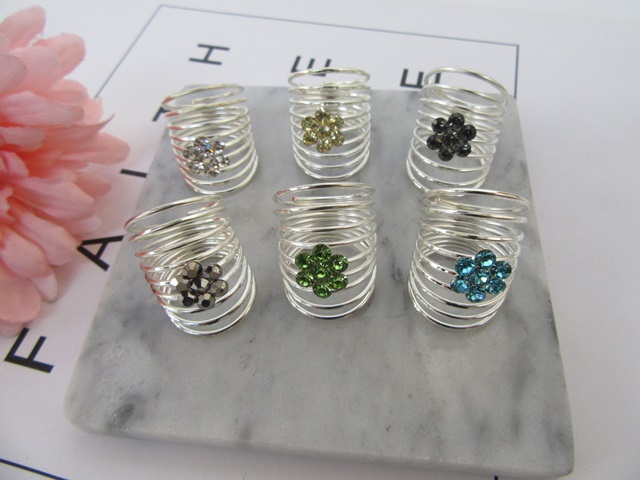 4Pk x 12Pcs New Metal Multi Loop Ring With Rhinestone 4Pk x 12Pcs New Metal Multi Loop Ring With Rhinestone