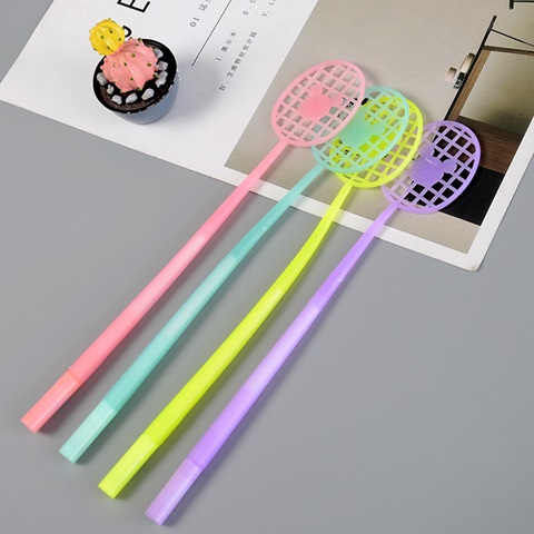 12 Novelty Badminton Racket Shaped Gel Pen Kids Stationery - Click Image to Close