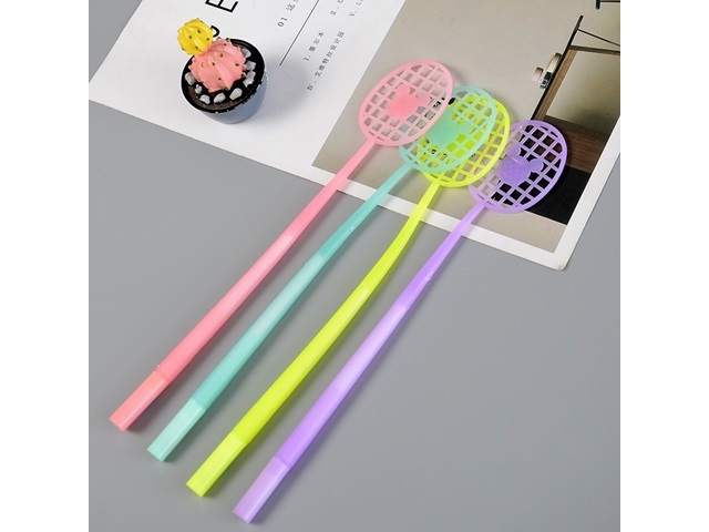 12 Novelty Badminton Racket Shaped Gel Pen Kids Stationery - Click Image to Close